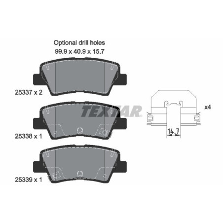 TEXTAR 2533703 Brzdové platničky zadný pre i30 Ceed i20 i10 Soul Carens XCeed ProCeed Rio
