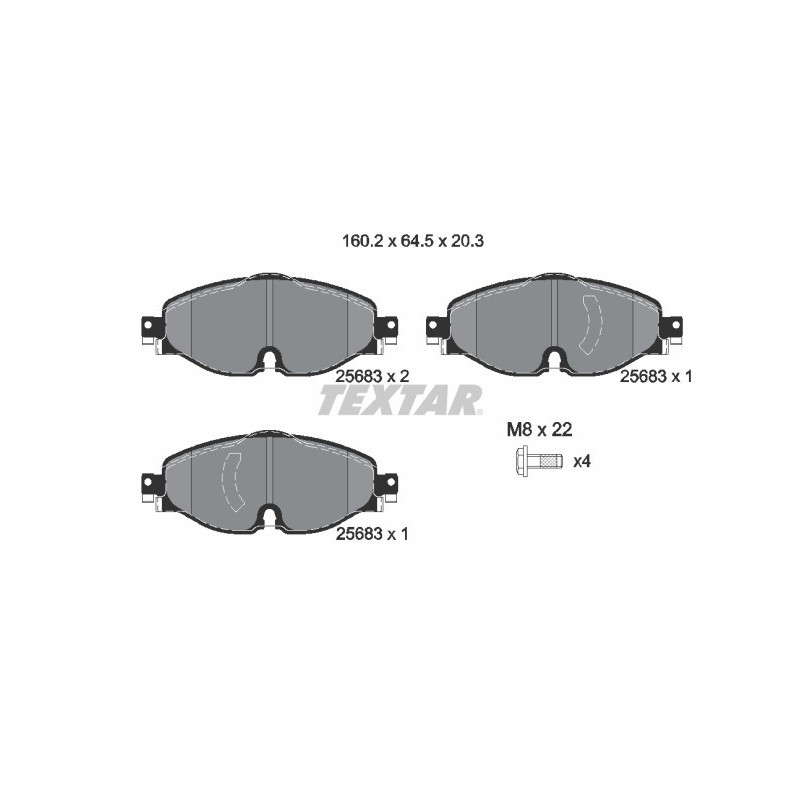 TEXTAR 2568303 Brzdové destičky přední pro Caddy Golf Passat Q3 Arteon Tiguan T-Roc Karoq