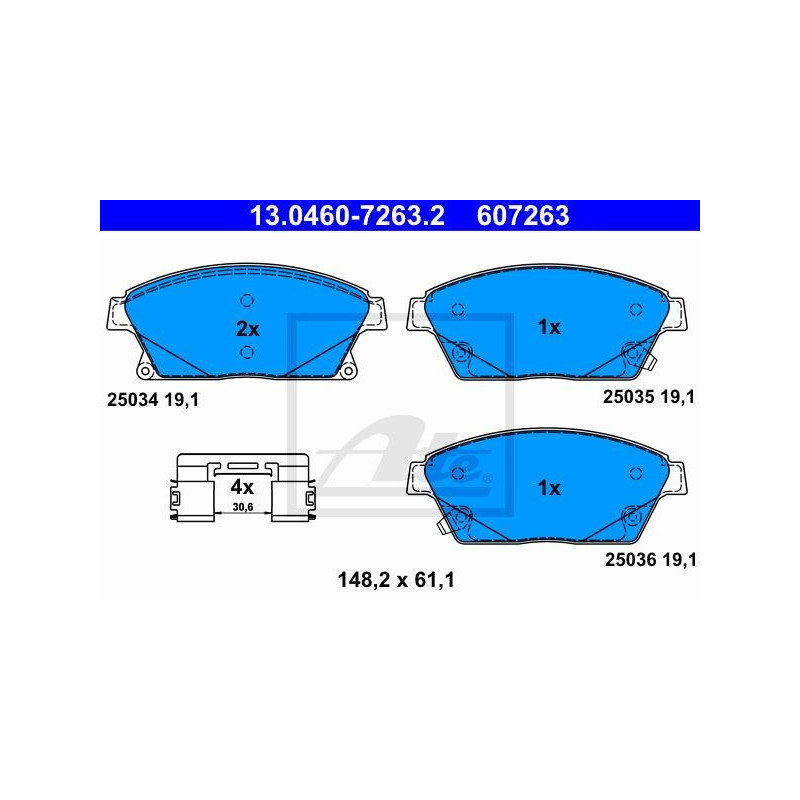 ATE 13.0460-7263.2 Pastiglie freno anteriore per Astra Cruze Zafira Mokka Trax Orlando Ampera Volt
