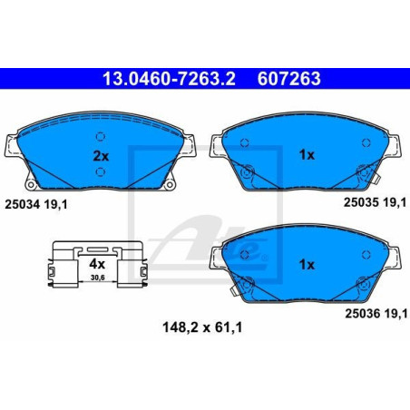 ATE 13.0460-7263.2 Pastiglie freno anteriore per Astra Cruze Zafira Mokka Trax Orlando Ampera Volt