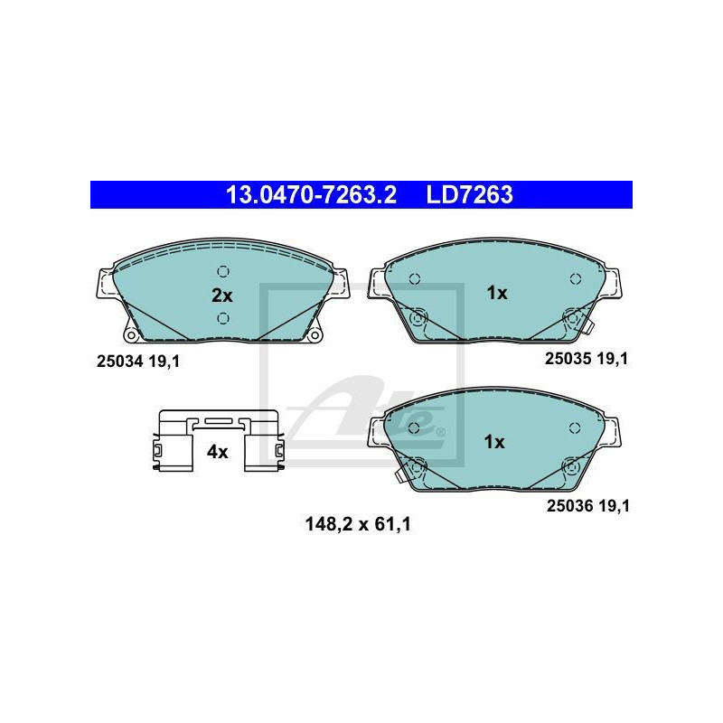 ATE 13.0470-7263.2 Brake Pads Set Front for Astra Cruze Zafira Mokka Trax Orlando Ampera Volt