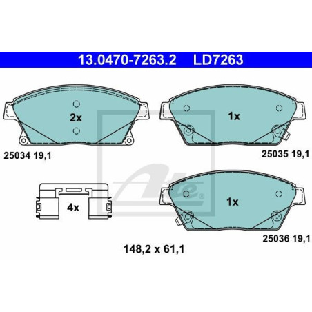 ATE 13.0470-7263.2 Brake Pads Set Front for Astra Cruze Zafira Mokka Trax Orlando Ampera Volt