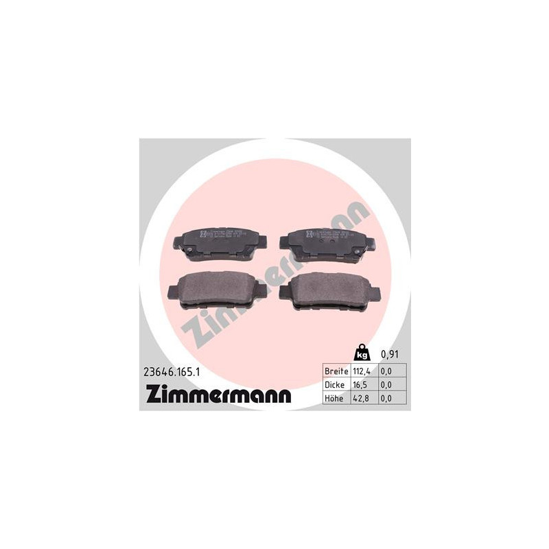 ZIMMERMANN 23646.165.1 Pastillas de freno Trasero para
