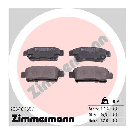 ZIMMERMANN 23646.165.1 Plaquettes de frein Arrière pour