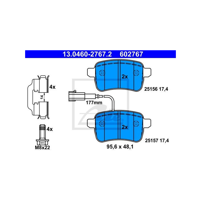 ATE 13.0460-2767.2 Brake Pads Set Rear for Alfa Giulietta