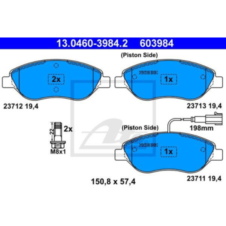 ATE 13.0460-3984.2 Pastillas de freno delantero para 156 Stilo MiTo Delta Bravo Lybra 147
