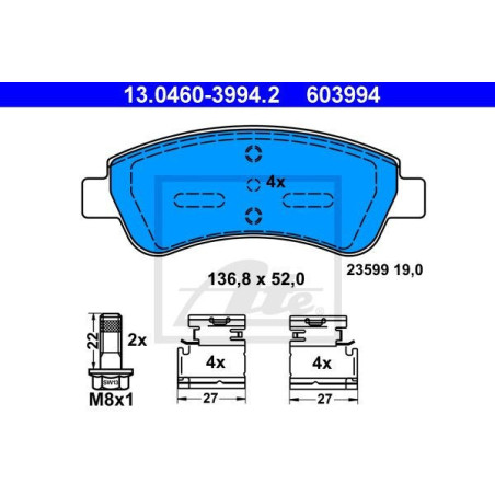 ATE 13.0460-3994.2 Brake Pads Set Front for Partner C3 Aircross Picasso 208 Berlingo 206 DS DS3 207