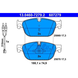 ATE 13.0460-7279.2 Pastiglie freno anteriore per 508 DS5 DS C5 407 DS4 RCZ 308 C6