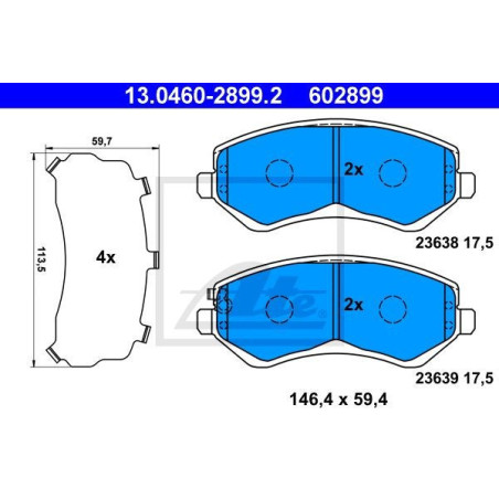 ATE 13.0460-2899.2 Plaquettes de frein avant pour Cherokee Voyager