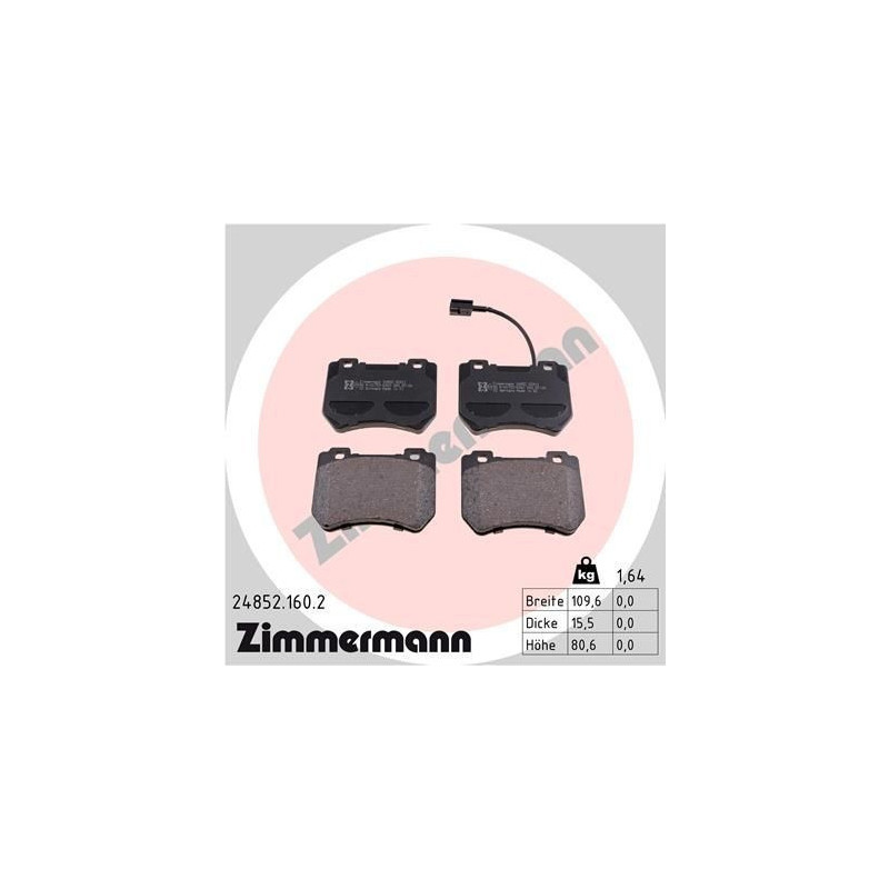 Plaquettes de frein Avant pour Alfa Romeo 159 Brera Spider ZIMMERMANN 24852.160.2