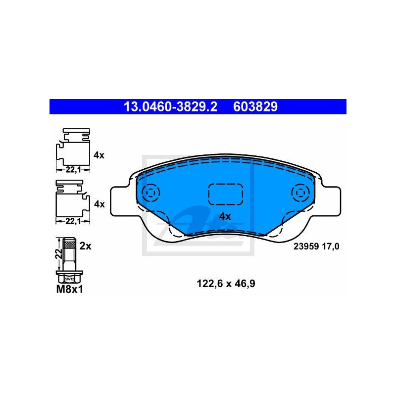 ATE 13.0460-3829.2 Brake Pads Set Front for Aygo C1 108 107