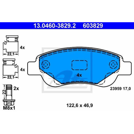 ATE 13.0460-3829.2 Brake Pads Set Front for Aygo C1 108 107