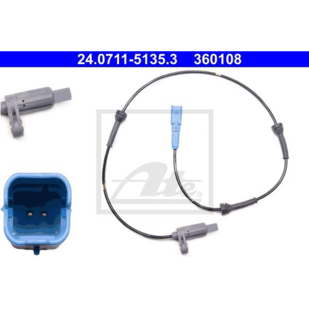 ATE 24.0711-5135.3 Capteur ABS vitesse de roue arrière pour Peugeot 206 207