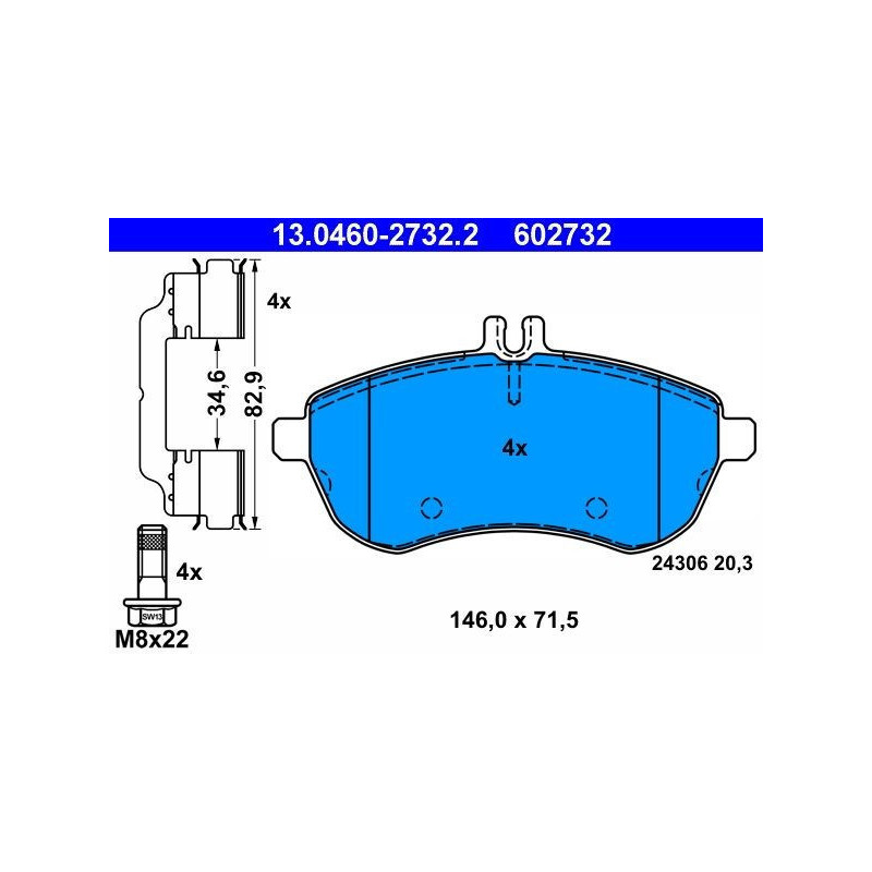 ATE 13.0460-2732.2 Brake Pads Set Front for Mercedes C E SLK SLC
