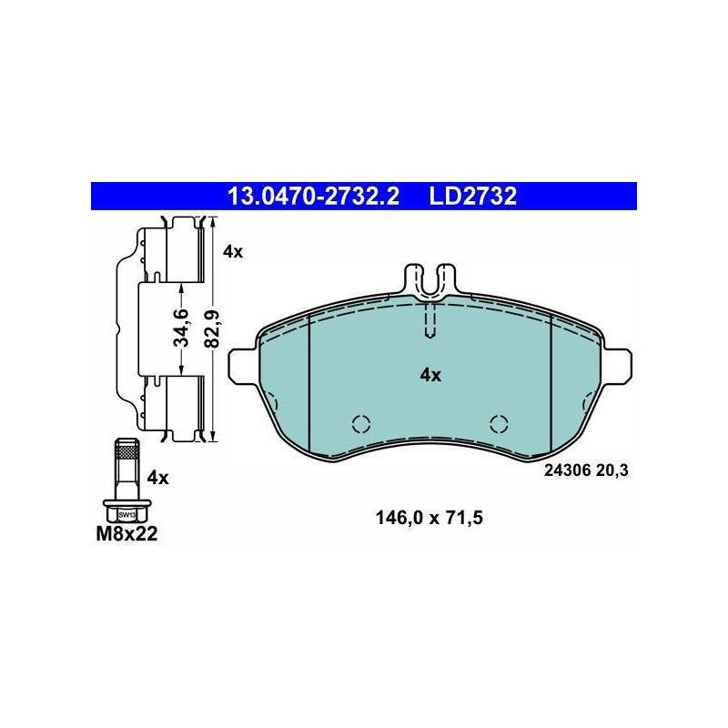 ATE 13.0470-2732.2 Brzdové platničky predné pre Mercedes C E SLK SLC