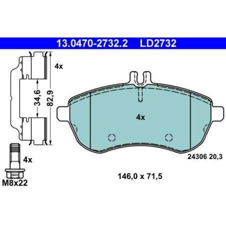 ATE 13.0470-2732.2 Pastiglie freno anteriore per Mercedes C E SLK SLC