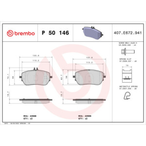 BREMBO P 50 146 Plaquettes de frein avant pour Mercedes A CLA B GLA