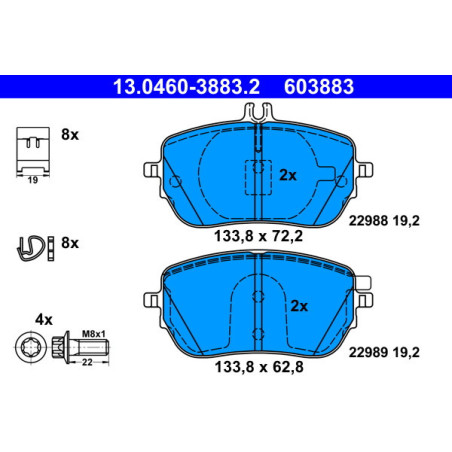 ATE 13.0460-3883.2 Brake Pads Set Front for Mercedes A CLA B GLA