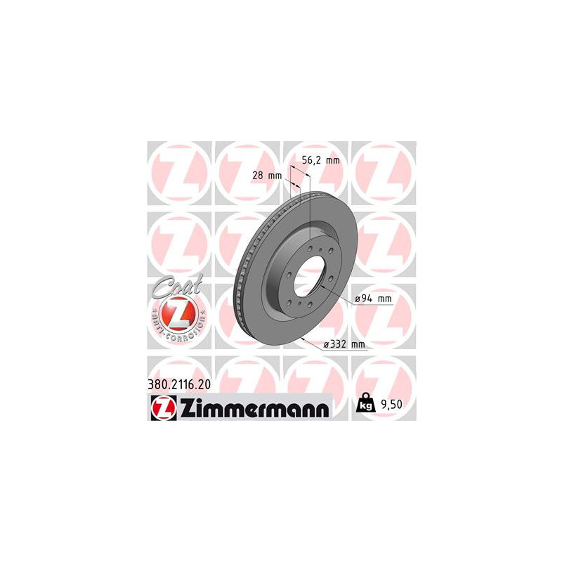 ZIMMERMANN 380.2116.20 Brzdový kotouč
