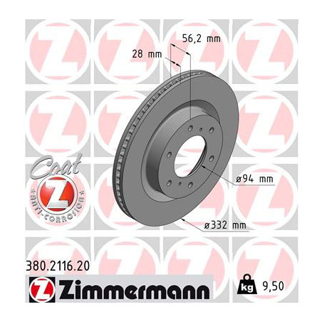 ZIMMERMANN 380.2116.20 Brzdový kotouč