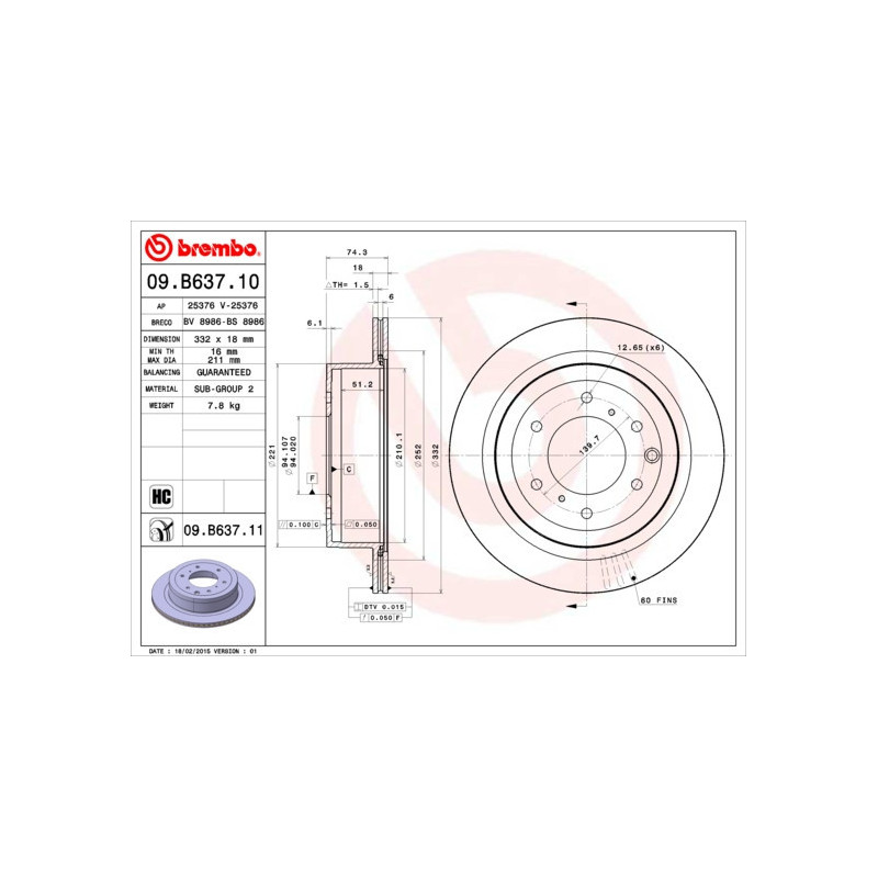 BREMBO 09.B637.11 Disco freno
