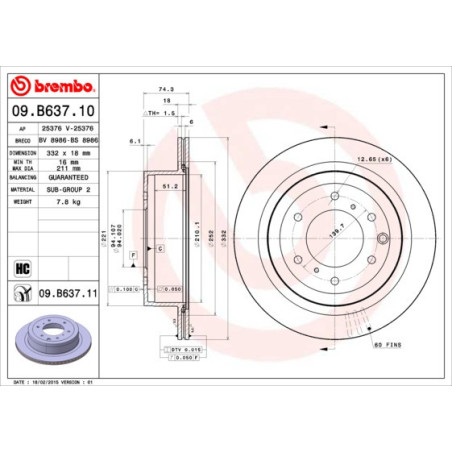 BREMBO 09.B637.11 Tarcza hamulcowa