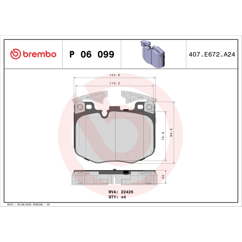 BREMBO P 06 099 Pastiglie freno anteriore per 5 3 4 X3 7 X4 6 8 X5 X6 X7 Z4 2 Supra iX i4 XD3