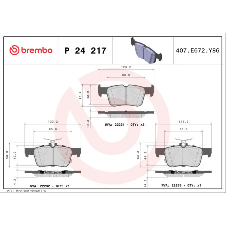 BREMBO P 24 217 Brake Pads Set Rear for Mondeo Kuga Focus S-Max Galaxy
