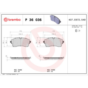 BREMBO P 36 036 Plaquettes de frein avant pour Jaguar E-Pace