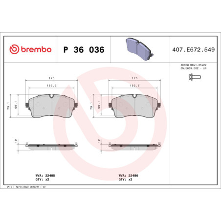 BREMBO P 36 036 Bremsbeläge Vorne für Jaguar E-Pace