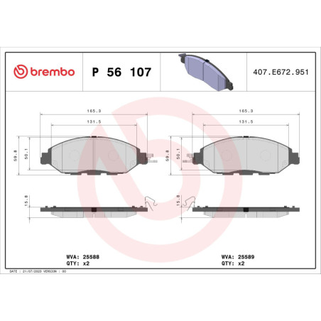BREMBO P 56 107 Plaquettes de frein avant pour Pathfinder Murano QX60 JX