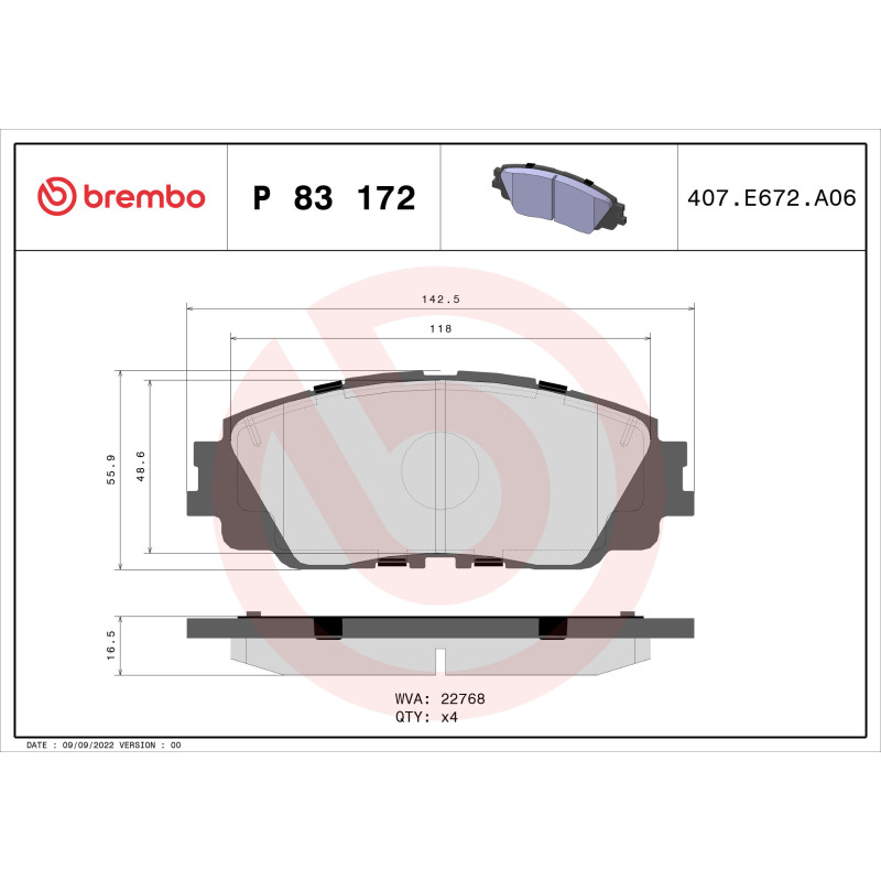 BREMBO P 83 172 Brake Pads Set Front for Camry RAV4 ES UX C-HR Corolla Cross Across Altis Avalon
