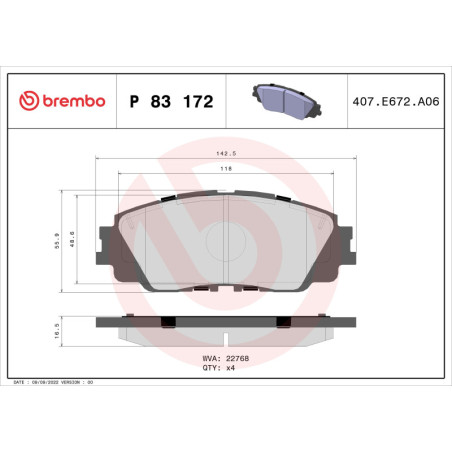 BREMBO P 83 172 Pastiglie freno anteriore per Camry RAV4 ES UX C-HR Corolla Cross Across Altis