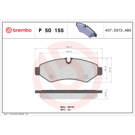BREMBO P 50 155 Klocki hamulcowe tył dla Mercedes Sprinter eSprinter