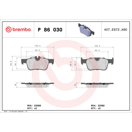BREMBO P 86 030 Klocki hamulcowe tył dla Volvo V90 XC60 S90 V60 S60