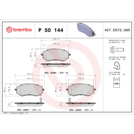 BREMBO P 50 144 Plaquettes de frein avant pour NP300 X Navara