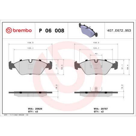BREMBO P 06 008 Klocki hamulcowe przód dla 5 Biturbo 6 3 Ghibli 228 B6 Karif Mondial 420/430 928