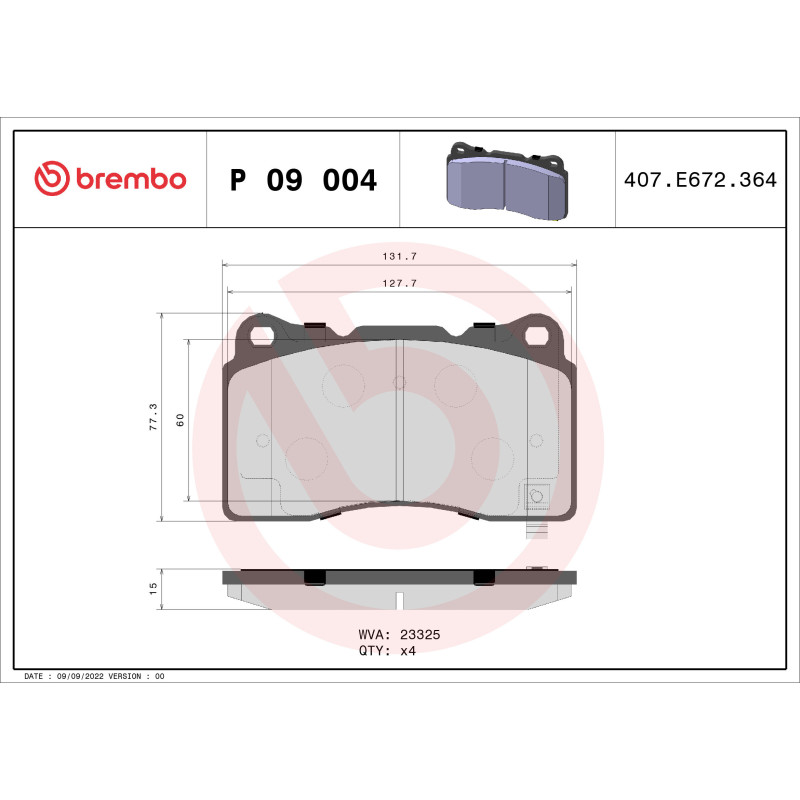 BREMBO P 09 004 Pastiglie freno anteriore per Mustang STS GT ATS CTS Brz Civic Impreza Viper