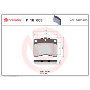 BREMBO P 16 003 Brake Pads Set Front for Porter Hijet Cuore Sparcar Move