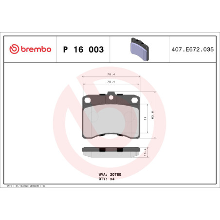BREMBO P 16 003 Brzdové platničky predné pre Porter Hijet Cuore Sparcar Move