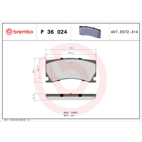BREMBO P 36 024 Plaquettes de frein arrière pour XK DS7 308 508 RCZ