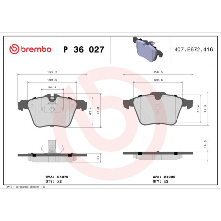 BREMBO P 36 027 Plaquettes de frein avant pour XF XJ XK S-Type