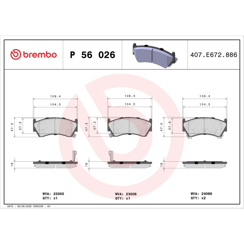 BREMBO P 56 026 Plaquettes de frein avant pour Nissan Almera Presea