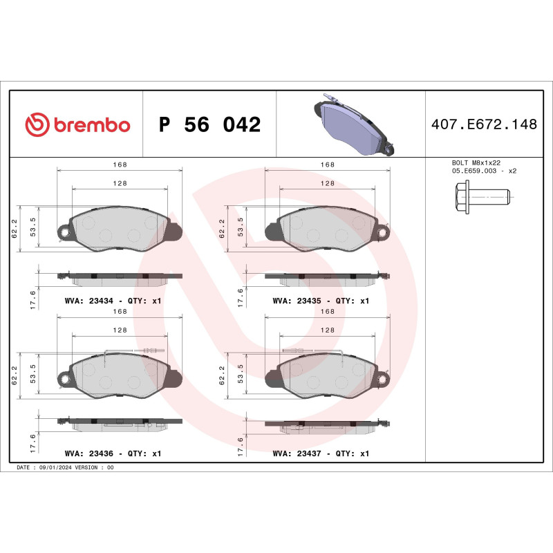 BREMBO P 56 042 Plaquettes de frein avant pour Nissan Cabstar