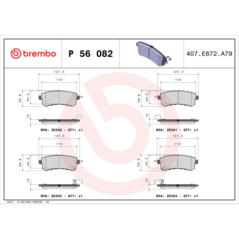 BREMBO P 56 082 Brake Pads Set Rear for Patrol Armada QX56 QX4 QX80
