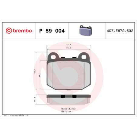 BREMBO P 59 004 Plaquettes de frein avant pour Manta Rekord Kadett Ascona Commodore Plus Aero Esprit