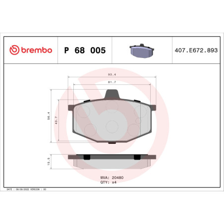 BREMBO P 68 005 Brake Pads Set Front for Renault 4 5