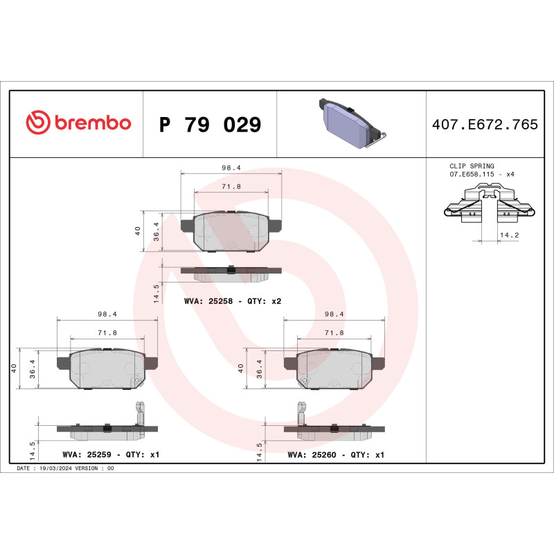 BREMBO P 79 029 Brzdové destičky zadní pro Swift Vitara SX4 Baleno