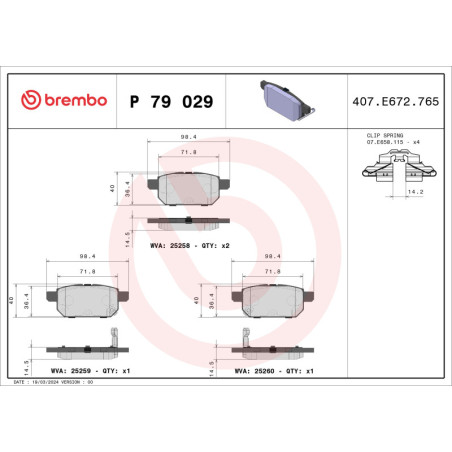 BREMBO P 79 029 Pastillas de freno trasero para Swift Vitara SX4 Baleno