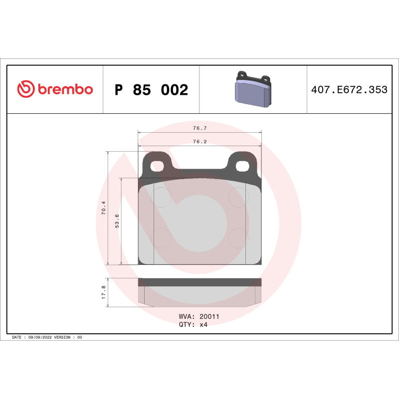 BREMBO P 85 002 Pastillas de freno delantero para Transporter 911